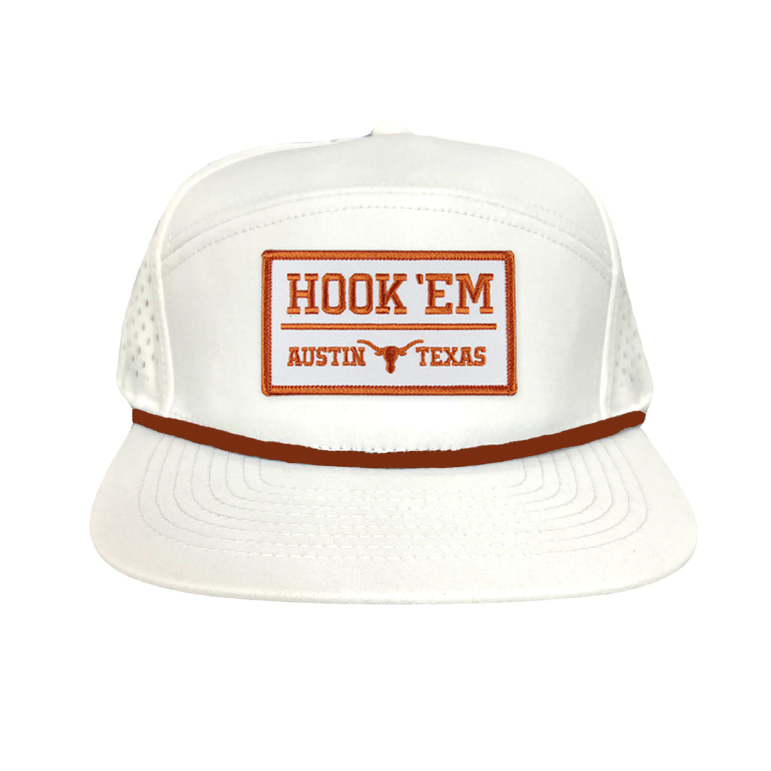 Texas Longhorns HOOK'EM Austin Texas / White - Burnt Orange Rectangle Patch / Hats / 111 / UT9097w / MM